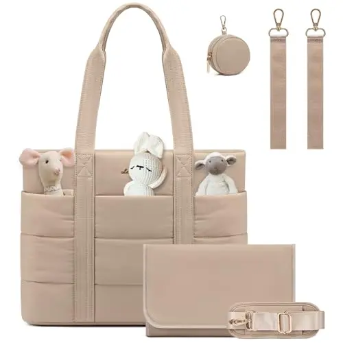 LOVEVOOK puffer style diaper bag tote with insulated pocket