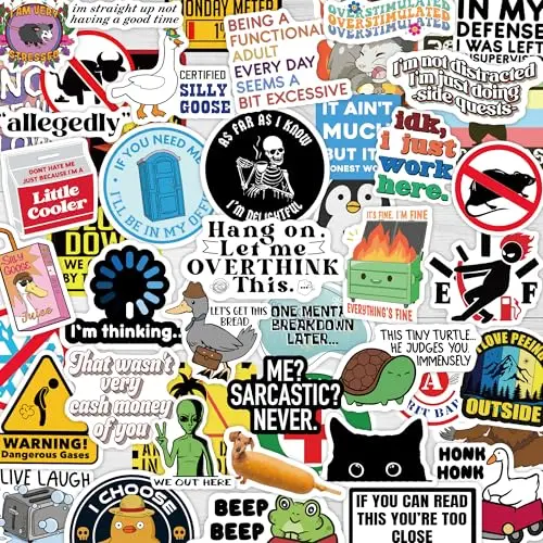 Puraesla 200-piece pack of funny, meme, and sarcastic waterproof stickers for adults.