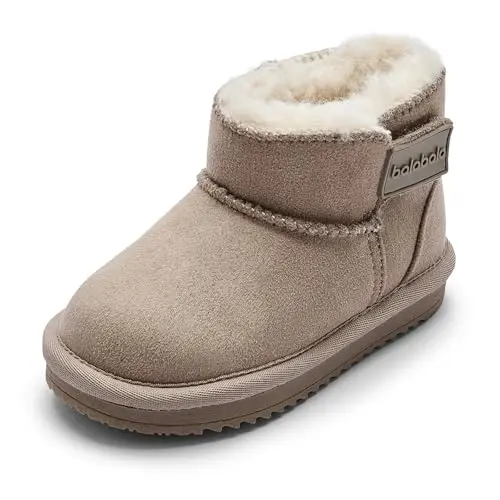 Balabala kids snow boots with hook-and-loop strap and faux fur suede upper