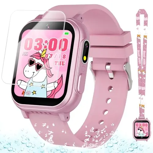 Sedzofan pink waterproof smart watch for kids with touchscreen and camera