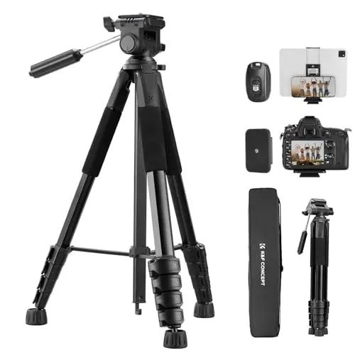 K&F CONCEPT 75-inch Travel Tripod with phone holder and remote