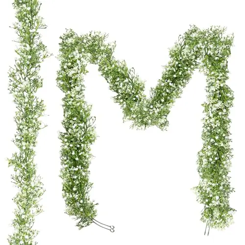 Impulja two-pack of 5.9 foot long artificial baby's breath flower garlands