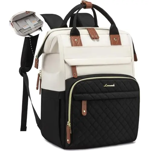 LOVEVOOK cream and black waterproof backpack with leather accents