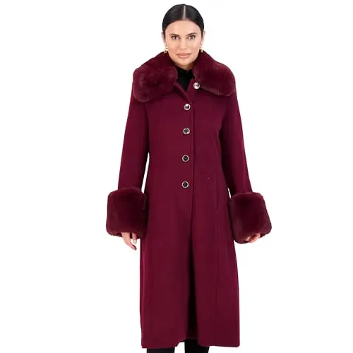 Vince Camuto women's winter trench coat with removable faux fur on collar and cuffs