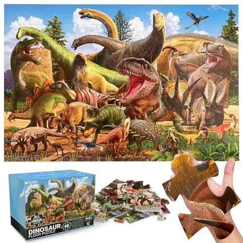HEMALLEON large dinosaur floor puzzle with realistic illustrations of 25 dinosaur species