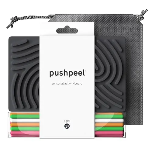Pushpeel silicone sensory activity board with colorful strings
