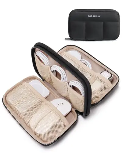 BAGSMART Electronics Organizer Travel Case in black with mesh pockets