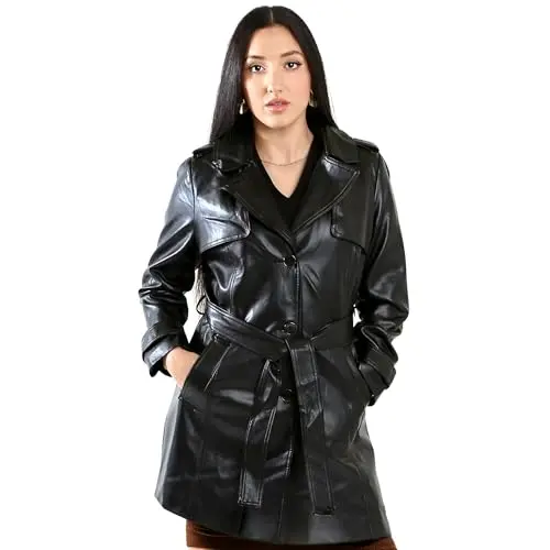 Vince Camuto women's faux leather trench coat with removable fur collar