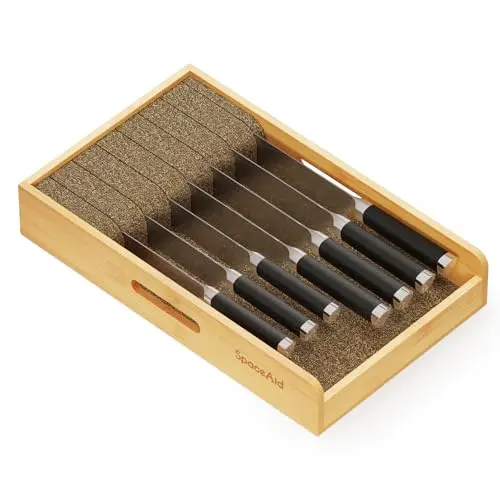 SpaceAid Medium bamboo knife drawer organizer with 9-inch width