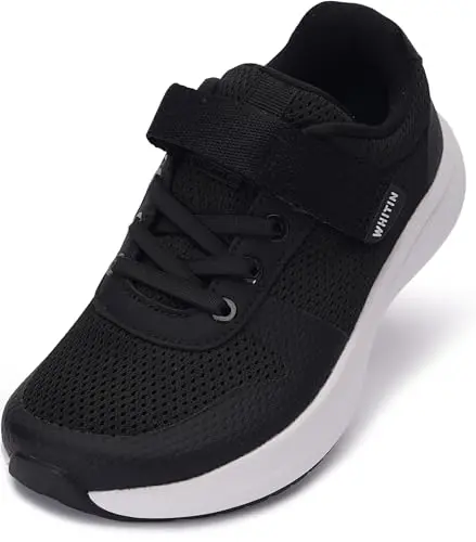 WHITIN kids wide toe box running shoes in black and white
