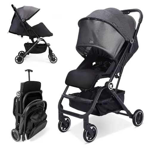 Rollingsurfer Black lightweight stroller with hidden footmuff extended