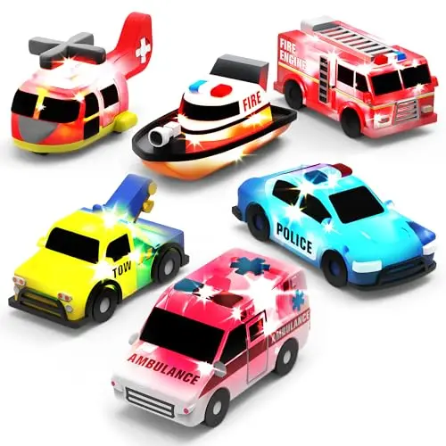 Tub Works Emergency Vehicles Light Up Bath Toys set of 6
