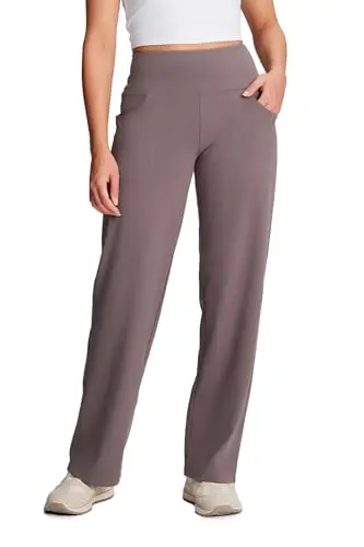 Yogipace Petite women's high rise wide leg lounge trousers in taupe