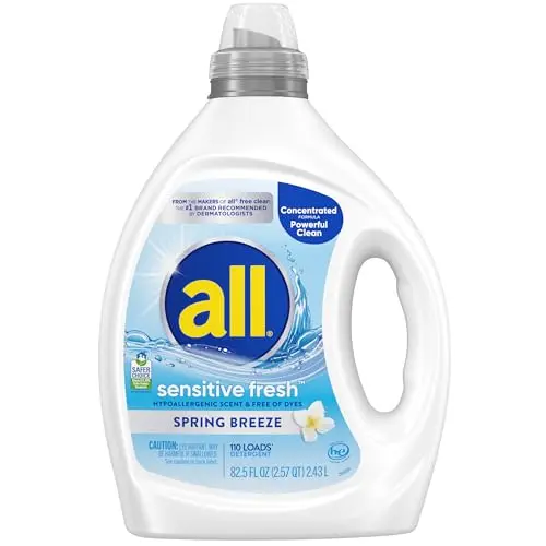 Bottle of all sensitive fresh Spring Breeze hypoallergenic laundry detergent