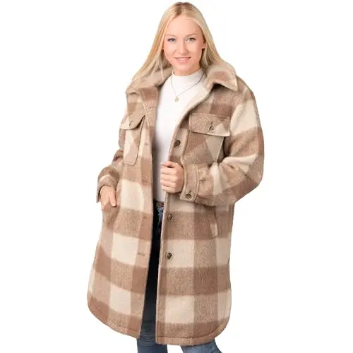 Vince Camuto women's plaid shacket jacket with removable fleece collar