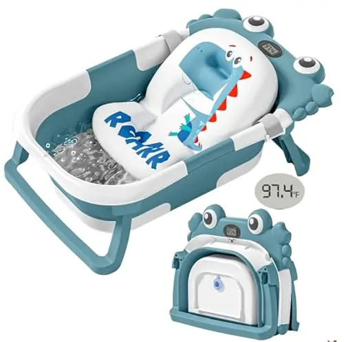 wiqins collapsible baby bathtub with crab design and floating cushion