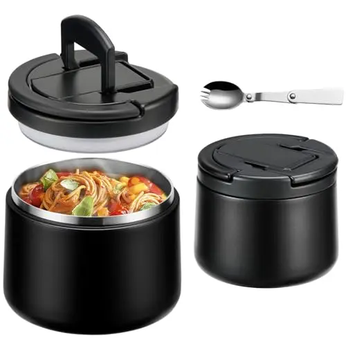 Howeemo 14oz insulated food jar with unique buckle-lid and carrying handle