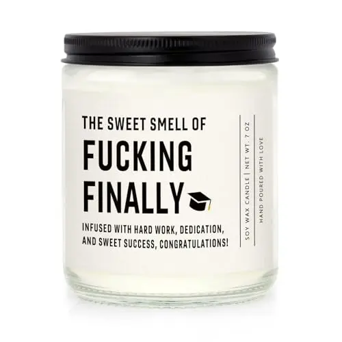 Shqiueos white graduation-themed candle with lavender scent