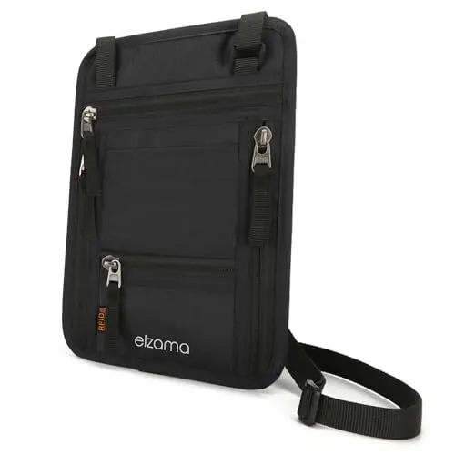 elzama slim lightweight RFID blocking neck passport wallet