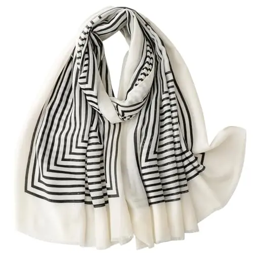 WaJuemy boho scarf with fringe and beads in multicolor stripe pattern