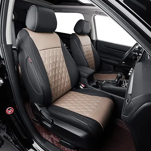 EKR Civic seat covers in black/sand beige, installed on sedan seats with a factory-inspired look.
