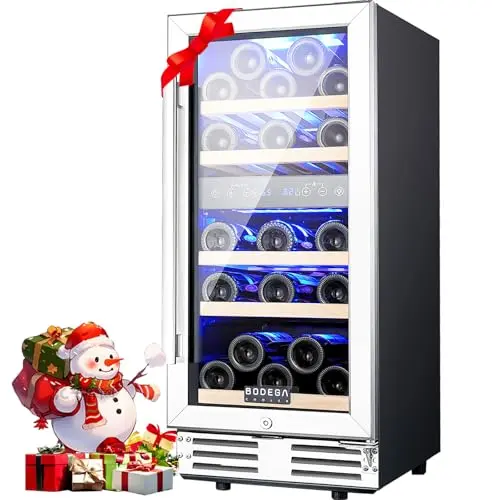 BODEGA 15 inch black wine fridge with double-layer glass door