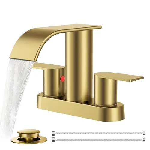 FORIOUS brushed gold centerset bathroom faucet with waterfall spout