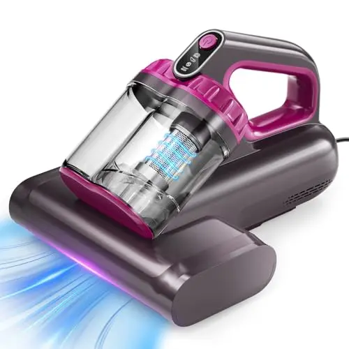 BYHUME black handheld bed vacuum cleaner with wide suction port on a couch.