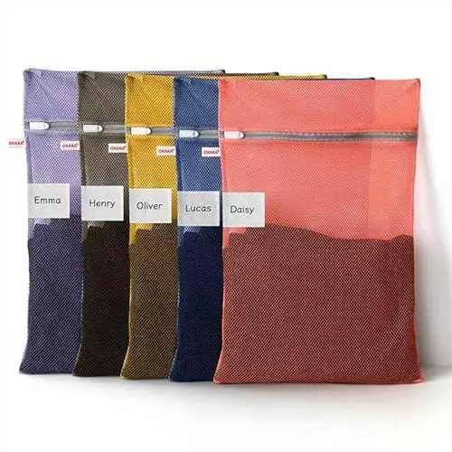 OKAKA 5-Pack Mesh Laundry Bags with ID labels in multiple colors