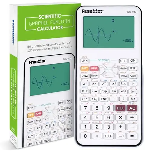 Franklin Scientific Graphing Calculator in white with a protective hard cover