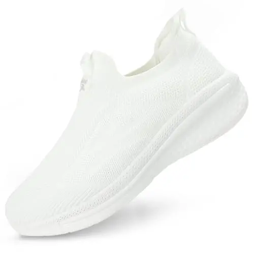 Giniros women's slip-on memory foam walking shoes in white