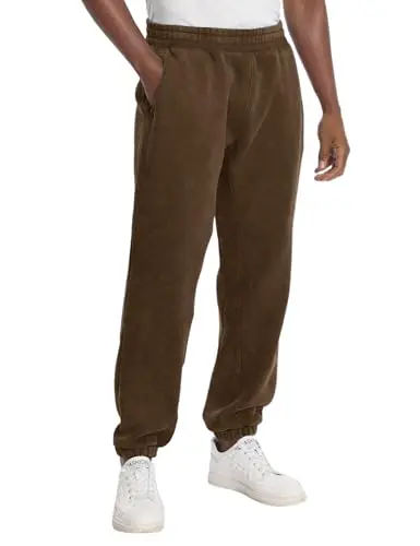 FAIABLE Heavyweight Fleece-Lined Joggers in Dark Brown, showing tapered cuffs and a relaxed fit