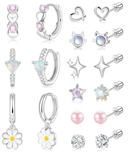 Affordable surgical stainless steel hypoallergenic earrings set for girls with studs and small hoops