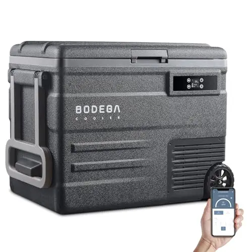 BODEGACOOLER 58 quart black car refrigerator with wheels and app control