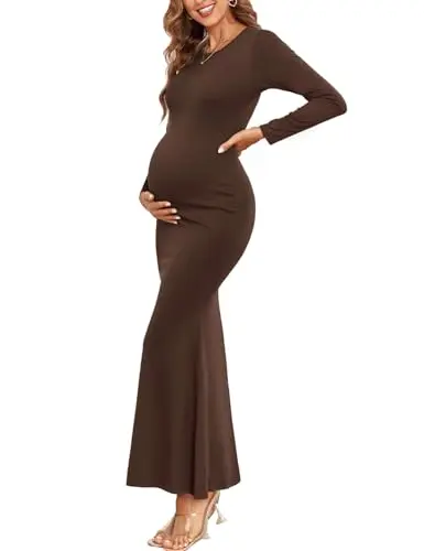 AISWI ribbed bodycon mermaid hem maternity maxi dress