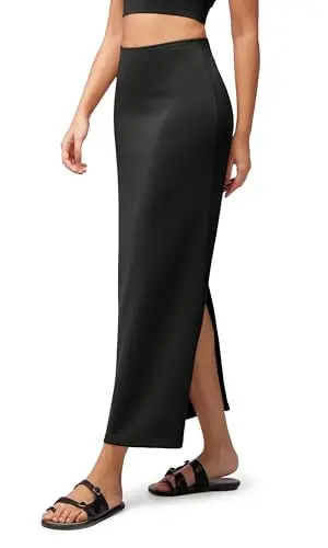 ODODOS women's black high-waist modal maxi pencil skirt with a back slit.