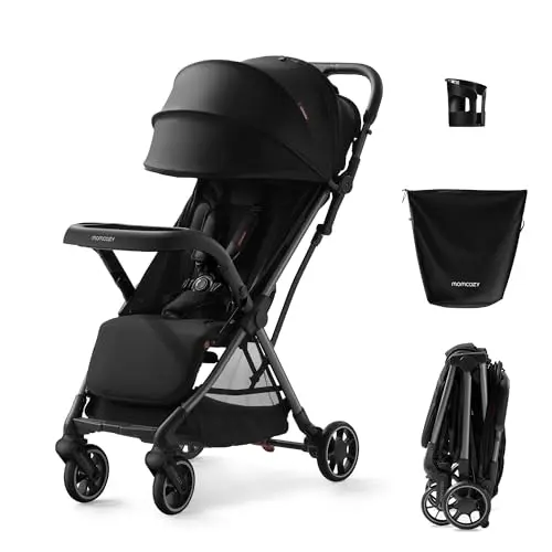 Momcozy ClickGo stroller demonstrating one-click folding button