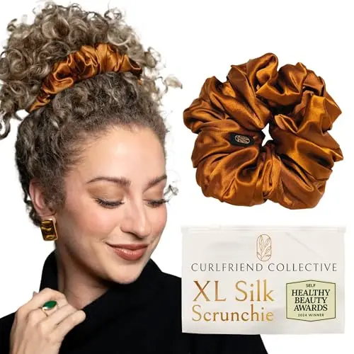 Curlfriend Collective Oversized Silk scrunchie in pumpkin color for curly and thick hair