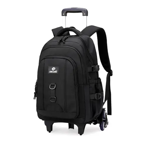 GRUOTEIS black rolling kids backpack with six wheels and removable trolley