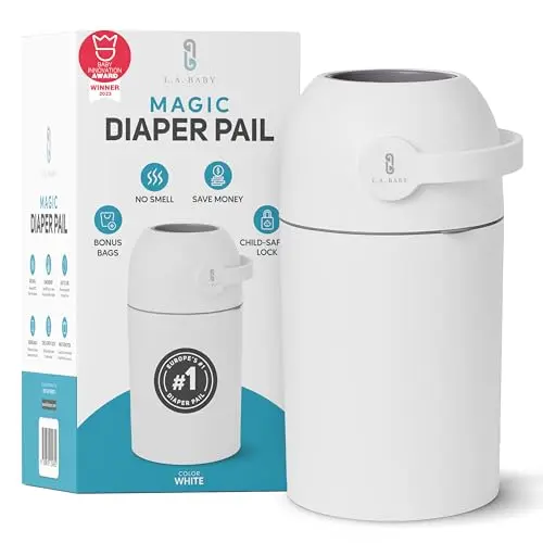 L.A. BABY Magic white diaper pail with dual-seal technology