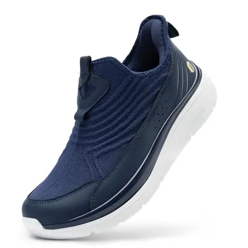 FitVille Men's Hands-Free Slip-On Walking Shoes in Navy Blue