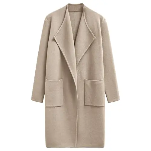 CHICWISH Women Open Front Knit Long Cardigan with Patch Pockets