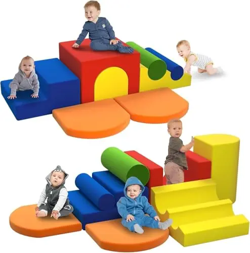 Yaofala eight-piece colorful foam climbing block set with tunnel for toddlers
