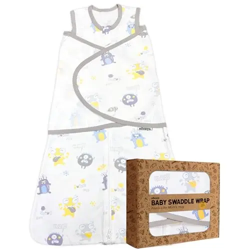 Ollvays baby swaddle sleep sack with monster print, arms in or out