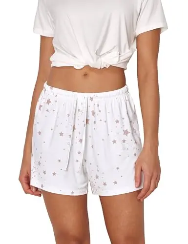 GYS women's white stars pajama shorts with adjustable drawstring waist