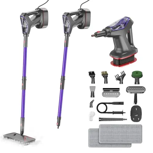 WVSAW purple steam mop with digital display and attachments