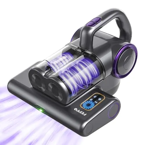 FEPPO violet-gray corded handheld vacuum for beds and sofas with HEPA filter.