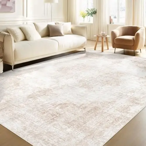 MXSANYOO beige and brown vintage medallion pattern rug
