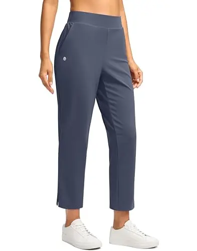 G Gradual women's ankle pants in dusty blue, with a relaxed straight leg and slit ankle detail.