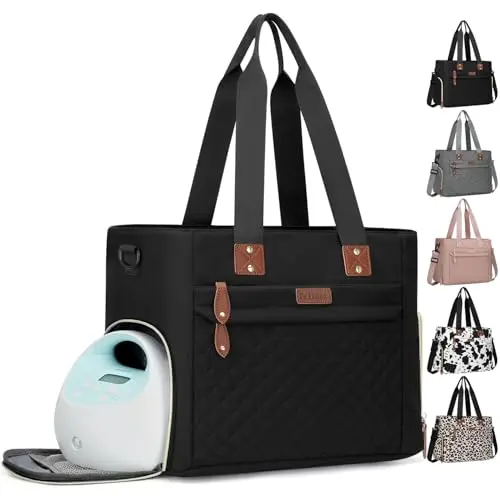 Pritent black diaper bag tote with laptop sleeve